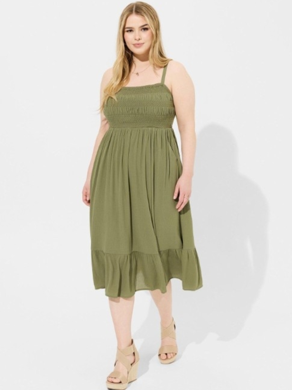torrid Olive Green Smocked Midi Dress